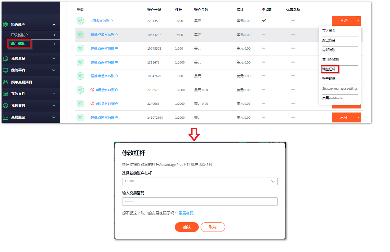 调整账户杠杆